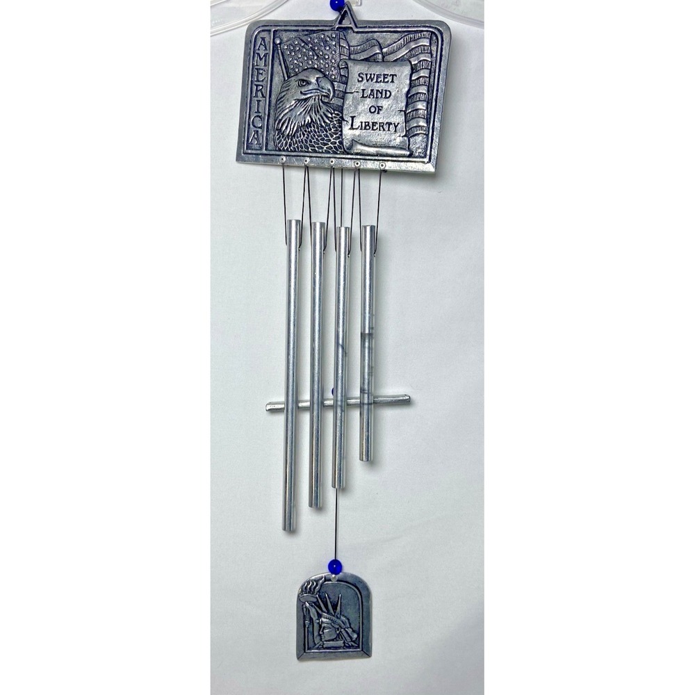 Metal Wind Chime‎ American Flag Bald Eagle Sweet Land Of Liberty Statue 18"
